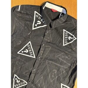 Guess Black Button Shirt Short-Sleeve Dress Top Logo Collar Youth‎ Kids XL